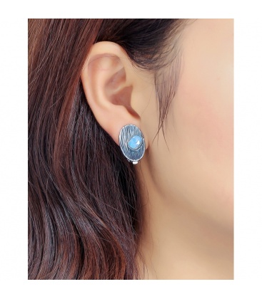 Blauwe oorclips met een blauw steentje