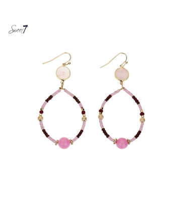 Roze met donkerrode kralen oorhangers 