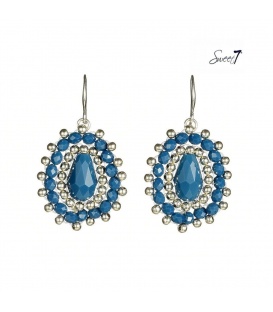 Blauw met zilverkleurige kralen oorhangers 