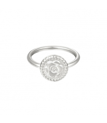 Zilverkleurige ring met bloem reliëf (17)