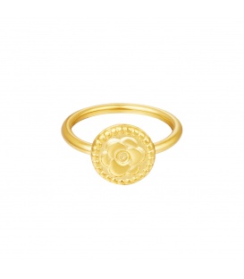 Goudkleurige ring met bloem reliëf (16)