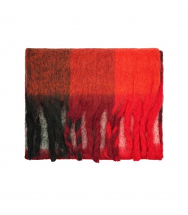 Rode sjaal met franjes in opvallende winterkleuren