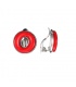 Rode ronde oorclips in zilverkleurige zetting van het merk Belle Miss