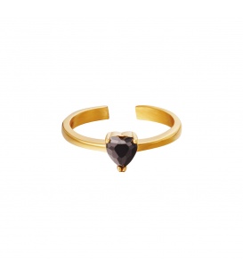 Goudkleurige ring met zwarte hart van zirkoonsteen