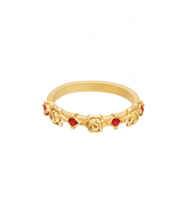 Goudkleurige ring met rozen en rode zirkoonsteentjes (16)
