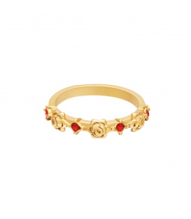 Goudkleurige ring met rozen en rode zirkoonsteentjes (18)