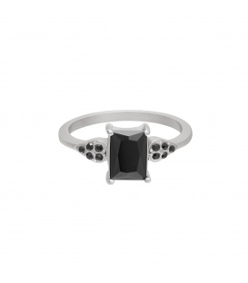 Zilverkleurige ring met een zwarte vierkante steen en kleine zirkoonsteentjes (16)