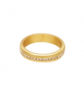 Goudkleurige ring met versierde rij van zirkoonsteentjes (16)