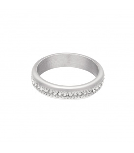 Zilverkleurige ring met versierde rij van zirkoonsteentjes (16)