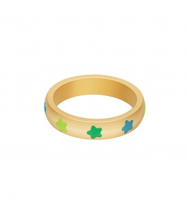 Goudkleurige ring met groene sterretjes (16)
