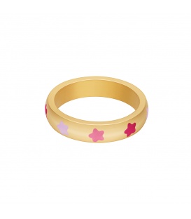 Goudkleurige ring met roze sterretjes (16)