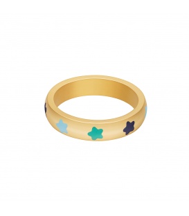 Goudkleurige ring met blauwe sterretjes (18)