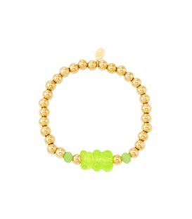Goudkleurige kralen armband met groene gummy bear