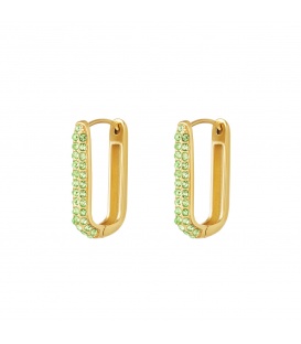 Oorringen vierkant goudkleurig met groene steentjes 