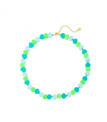 Halsketting met groene en blauwe hartjes kralen