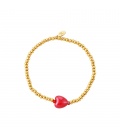Goudkleurige kralen armband met rode hart kraal