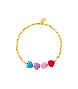 Goudkleurige armband met kleurrijke hartjes kralen