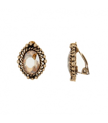 Ovale oorclips met gele facet steen in een goudkleurige zetting van Belle Miss