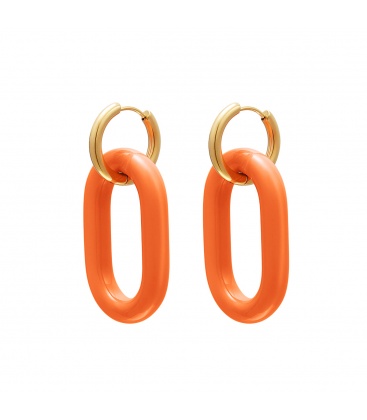Oranje ovale oorbellen met ankerschakel