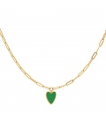 Goudkleurige schakelketting met grote groene hart hanger
