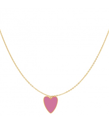 Goudkleurige halsketting met grote paarse hart hanger
