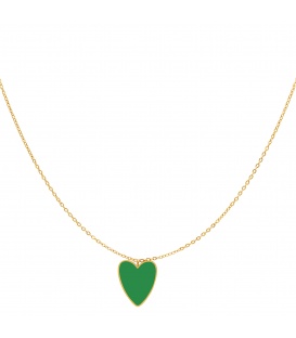 Goudkleurige halsketting met grote groene hart hanger