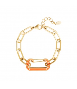 Goudkleurige armband met oranje schakel bedel