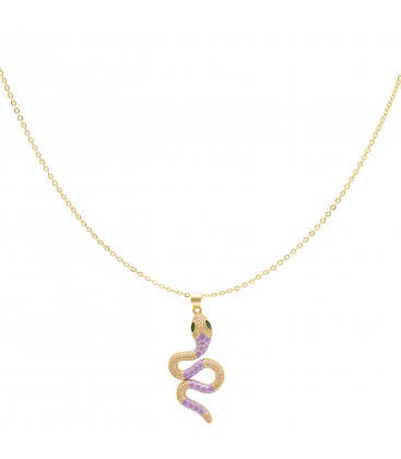 Goudkleurige halsketting met paarse gedetailleerde slang