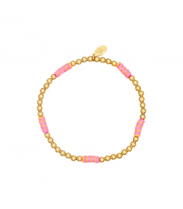 Goudkleurige kralen armband met roze en oranje details