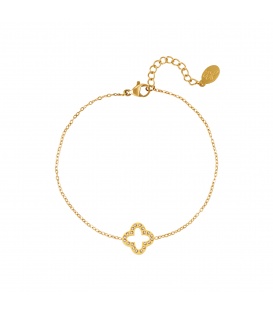 Goudkleurige armband met een klaver met steentjes