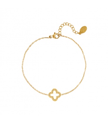 Goudkleurige armband met een klaver met steentjes