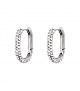 Zilverkleurige ovale oorbellen met zirkoonsteentjes