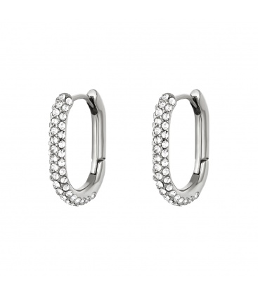 Zilverkleurige ovale oorbellen met zirkoonsteentjes