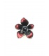 Rode bloemvormige oorclips met zwarte strass steentjes