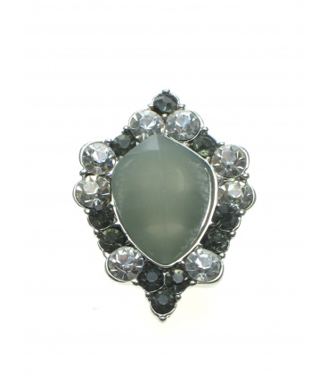 Grijze oorclips met een strass stenen rand