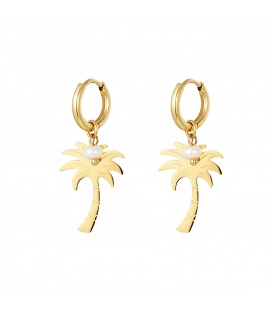 Goudkleurige oorringen met een palmboom hanger