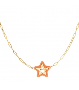 Goudkleurige schakel halsketting met een oranje ster bedel