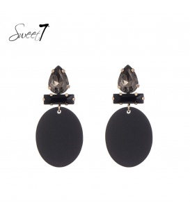 Zwarte ovale oorhangers glas steentjes