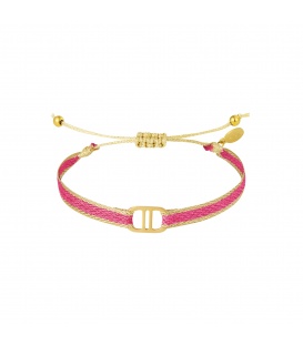 Neon roze stoffen armband met een goudkleurige bedel