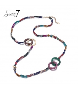 Gekleurde lange glaskralen halsketting met mooie elementen