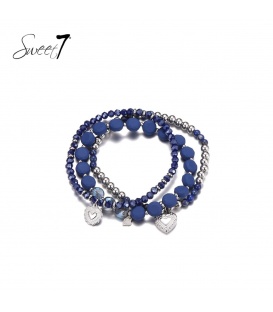 Blauwe 3 strengs natuurstenen armband met bedels