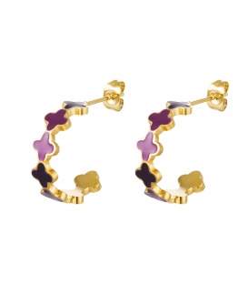 Goudkleurige ringvormige oorstekers met paarse klavertjes 