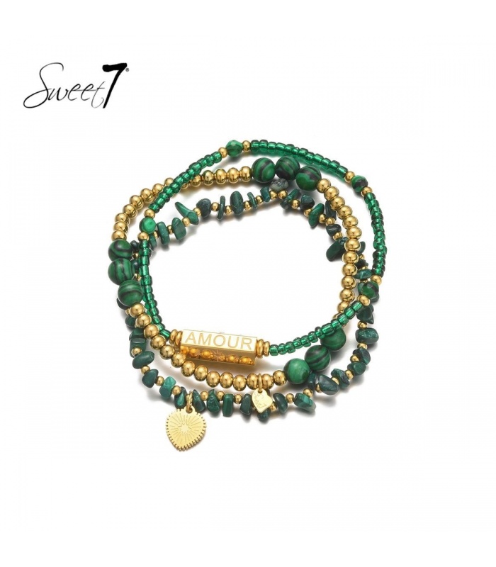 Onafhankelijkheid Normaal gesproken Bestuurbaar Groene armband met meerdere strengen en goudkleurige bedels