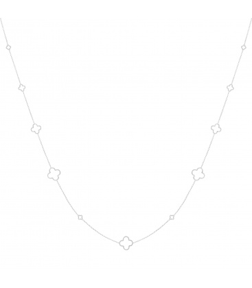 Zilverkleurige lange halsketting met klaver details