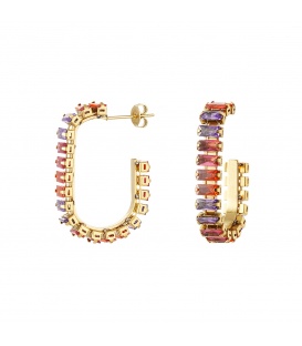 Prachtige goudkleurige oorhangers met paarse en rode zirkonia steentjes