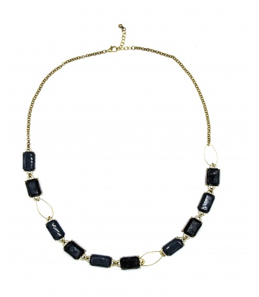Zwarte met grijze halsketting en goudkleurige elementen