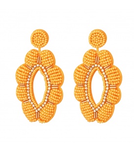 Oranje bloemen oorhangers met kleine kraaltjes en heldere strass steentjes - Unieke sieraden voor uw garderobe