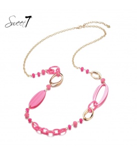 Goudkleurige halsketting met roze kralen - Sweet 7