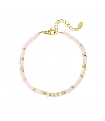  Koop dit trendy armbandje met smalle kralen in de kleuren roze, wit en goud van Yehwang