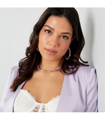 Roze met goudkleurige platte kralen oorhangers